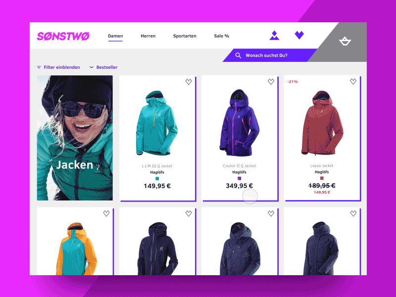 SONSTWO - Outdoor Fashion Shop animation ecommerce fashion interaction outdoor principle product prototyping