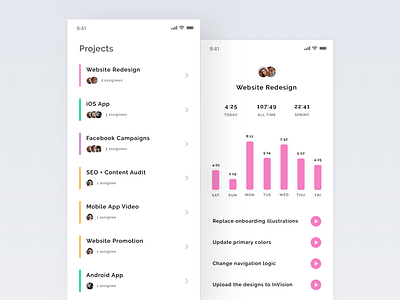 Team time tracking app – projects app flow ios iphone mobile project stats tasks time tracker ui