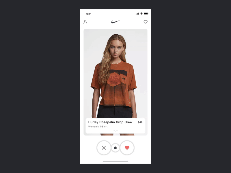Nike + Tinder App Concept after effects animation app e-commerce interaction ios iphone iphone x mobile nike photography shopping tinder transitions
