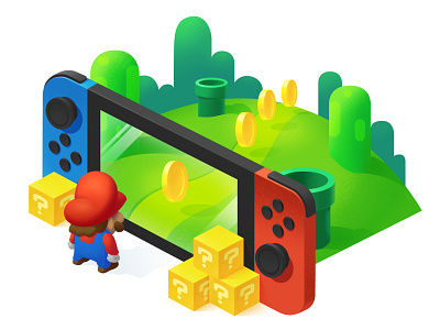 Mario Nintendo Switch Game coins console game gaming illustration isometric mario nintendo supermario switch