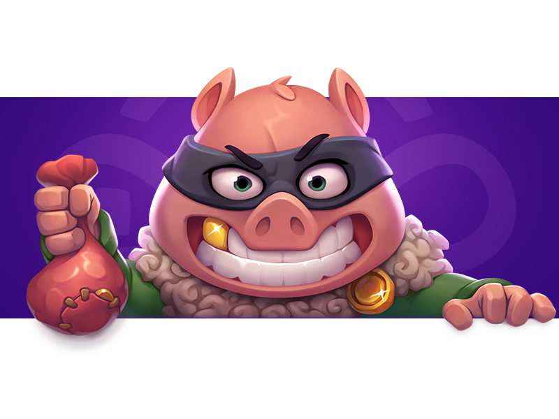 Pig Thief animal art artwork character children coins colorful cute design gambling game gold illustration mask slot symbol thief tooth wild