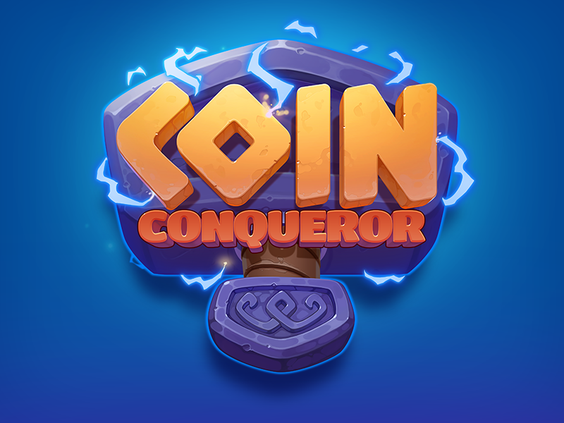 Coin Conqueror Game Logo aesir art coin gambling game game logo hammer illustration lightning ragnarok scandinavia slot slots tor valhalla viking
