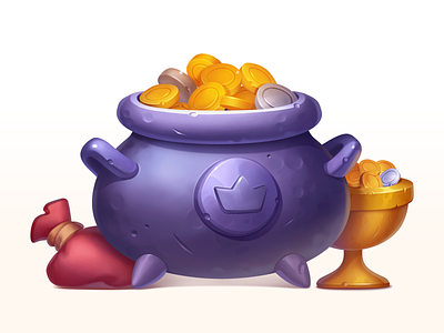Cauldron with gold art asset caldron coins cup element gambling game gold golden icon illustration metal prize silver slot symbol treasure trophy