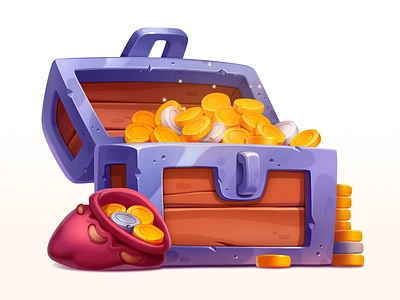 Silver Treasure Chest art asset bag chest coins design element gambling game gold golden icon illustration metal prize silver slot symbol treasure wood