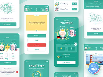 Trivia 360 android app brain design education game icon mobile puzzle question quiz results score screen study trivia ui ux win