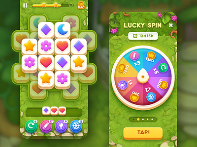 Triple Match Game app application bonus challenge design diamond flower game heart icon interface lucky match moon puzzle spin star triple wheel