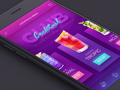 Cocktail Club app cart club cocktail drink interface ios iphone menu mobile shop ui