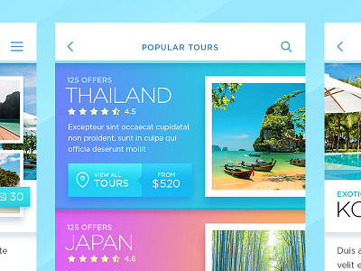 Travel App app design exotic holidays interface ios mobile tour travel traveling ui vacation