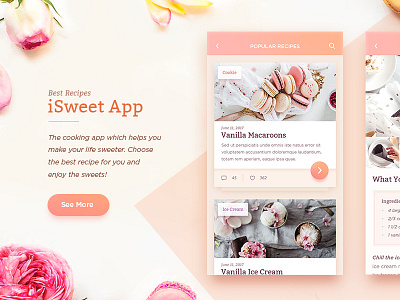 Sweet Recipes App app cake design flower icecream ios macaroon pastel recipe sweets ui ux