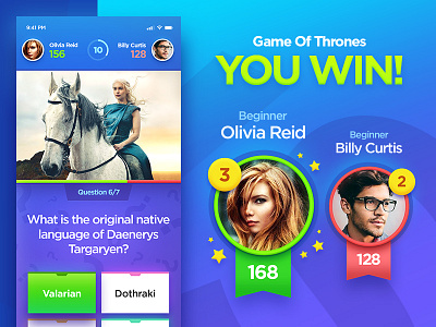 Quiz App app clean design game interface ios iphonex quiz ui winner