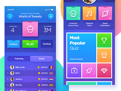 Quiz App app clean design game interface ios iphonex profile quiz rank ui