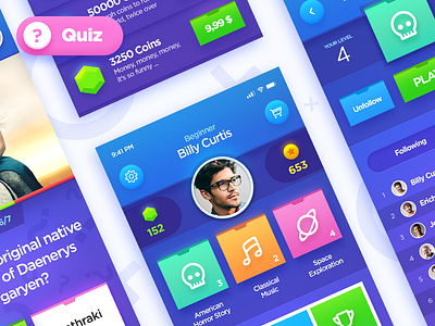 Quiz Game App app clean design game interface ios iphonex profile quiz rank ui win