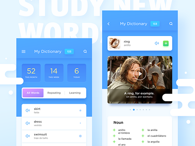 Educational App - My Dictionary app blue clean course courses design dictionary education game gradient icon interface ios lotr madewithadobexd neststrix ui ux words xd