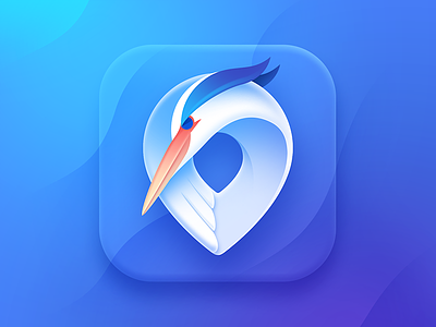 Yakoi App Icon amsterdam animal bird blue branding character color concept heron icon idea location logo logodesign logotype map mark pin render travel
