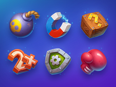 Brofix Game Icons art asset bomb box boxing concept element fight game gloves icon icons illustration magnet mystery neststrix object powerup score shield