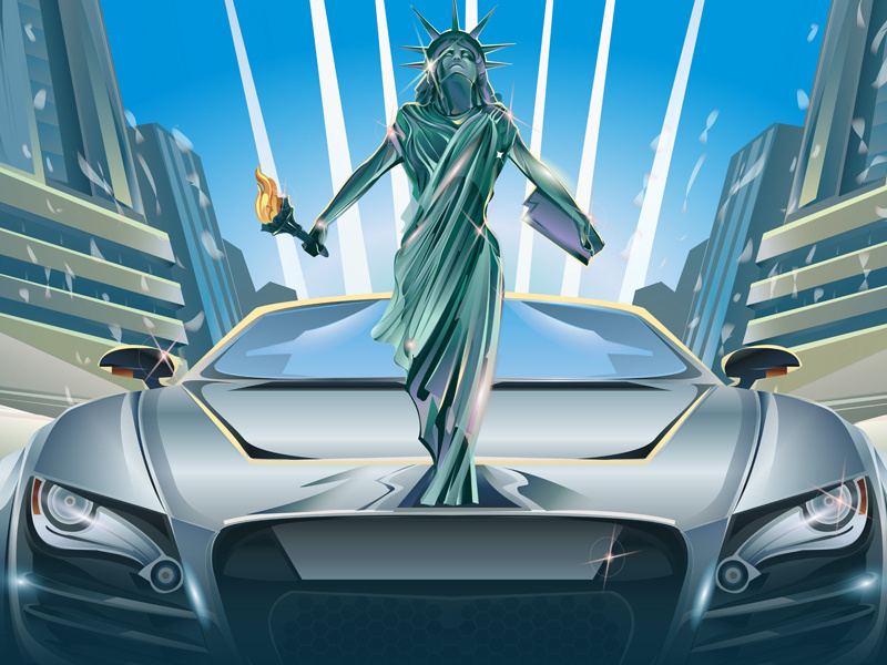 2013 New York International Auto Show © Orlando Arocena vector new york auto show statue of liberty sexy cars illustrator orlando arocena