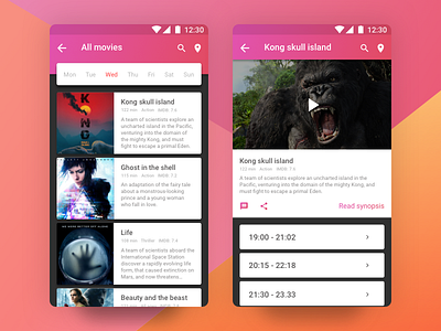 Movie theatre app app concept movies movies theatre picker vibrant