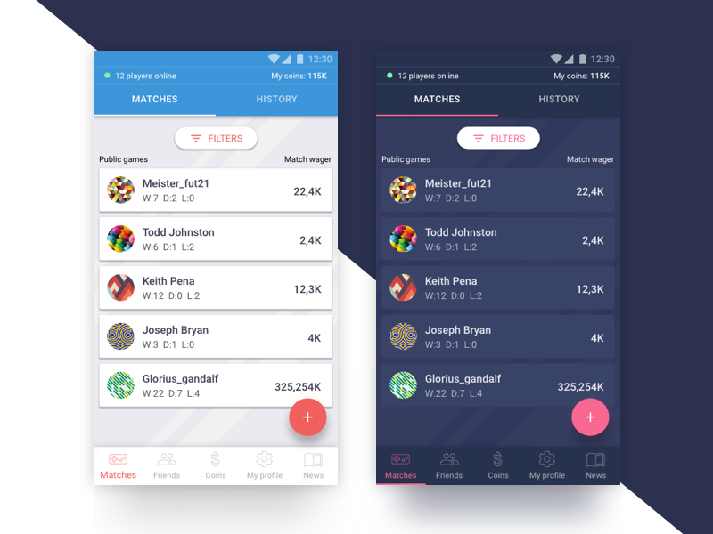 Light Dark Theme game versions app design clean dark light