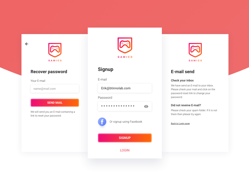 Signup gaming password recover login signup