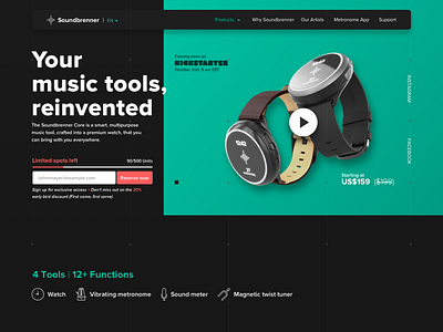 Soundbrenner Core features kickstarter music render soundbrenner tooltips watch webdesign