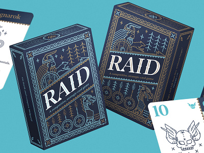 Raid Card Game all the pretty colors game game design illustration line art nathan walker norse mythology packaging