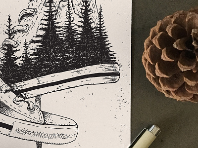 Album Cover converse forrest illustration micron mountains music nathan walker shoes sketch trees