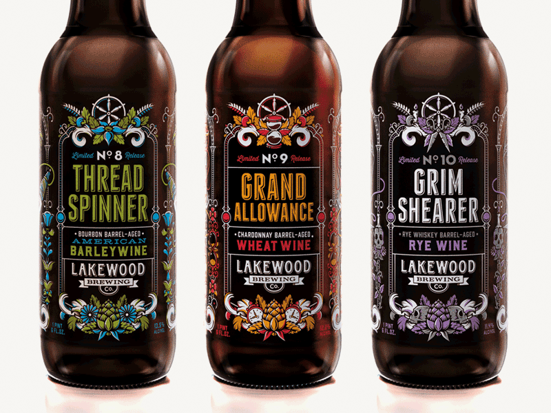 Legendary Series beer bottle brewery character floral label lakewood screen print three fates woman