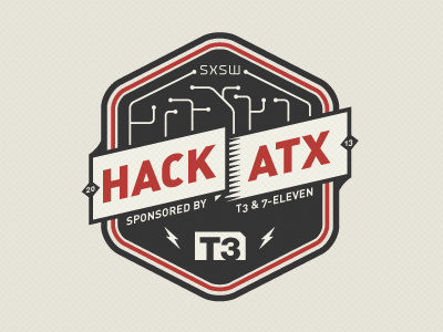 HackATX for SXSW 7 11 7 eleven agency badge hackathon logo nathan walker sxsw t3 type