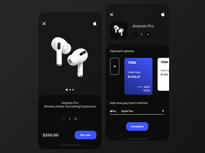 AirPods Pro Checkout airpods app blue clean credit creditcard dark design ios pay ui