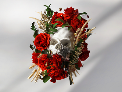 Abstract Skull Composition composition organic red roses sculpting skull