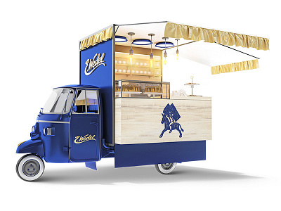 Food Truck with Chocolate 3d blue car chocolate food render truck