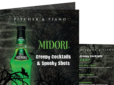 Cocktail menu for Midori / Pitcher & Piano cocktails graphic design halloween print