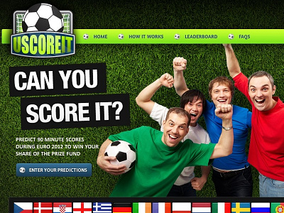 Homepage design for football prediction game football soccer web design