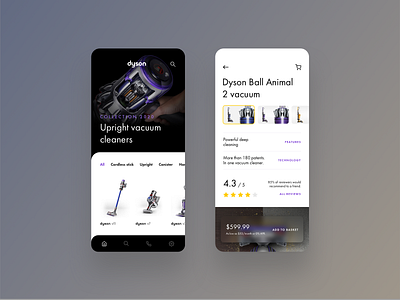 Dyson Store App 2019 app app design app ui board cards clean design details dyson ecommerce ios product page shop store typography ui user interface vacuum cleaner