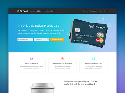 The Only Gold-Backed Prepaid Card bitgold coffee gold gradient marketing mastercard prepaid card