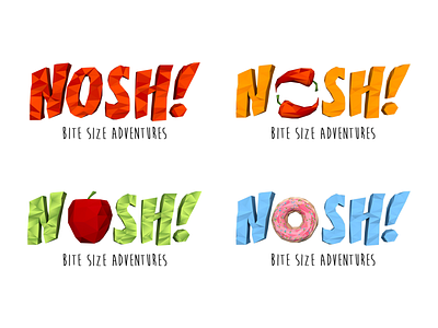 NOSH: Bite-Size Adventures Branding 3d branding logo design low poly