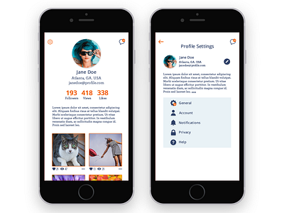 006 and 007 - Profile and Settings app illustrator profile page settings page ui ui design