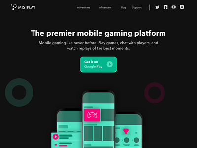 Mistplay - Mockup dark theme landing page mobile gaming