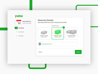 Yuma2.0 Simplified Subscription Flow UI checkout dashbaord food ordering green subscription ui user flow website