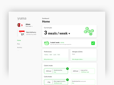 Yuma2.0 Dashboard UI dashboard food ordering green subscription ui website