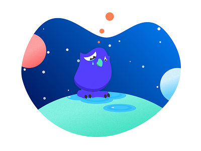 First year behind - Sad owl in space (1/3) chouette espace mascot mascotte owl planets planètes sad space studio triste ux