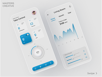 Neumorphic Smart Home UI adobe xd animation app design app ui branding cool ui creative figma gfx graphic design motion graphics neumophic neumorphism ui prototypes smart home ui ui trends uiux web design web ui