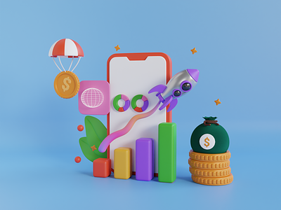 Online Growth 3D Illustration