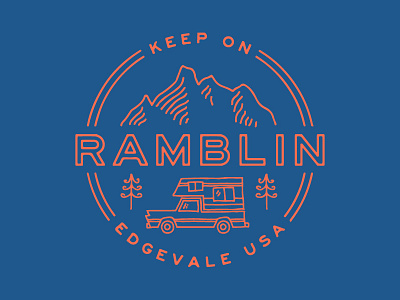 Keep On Ramblin' badge camper edgevale mountains pine tree rv truck