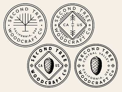 Second Tree Woodcraft Co badge california circle diamond logo pine cone tree wood