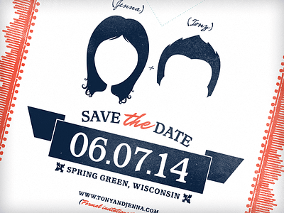 Save the date (but not really) banner border date hair letterpress navy paper silhouet texture wedding wisconsin