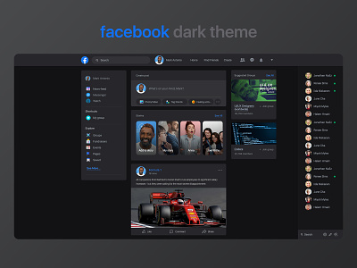 Facebook web dark theme creative facebook dark redesign redesign concept theme ui ux web
