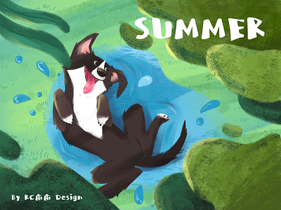 A happy summer pup illustration
