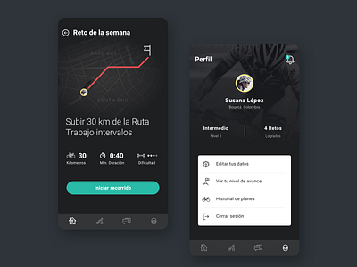 Bike Training App app app design bike dark interfaz mobile training ui ui design ux visual design