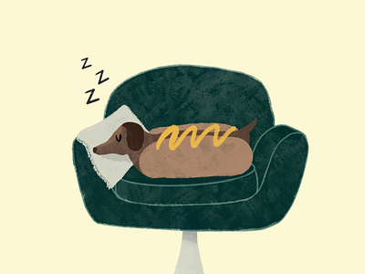 Udon, the dog dachshund dog dog illustration drawing hot dog illustration procreate sausage dog sleep wiener dog
